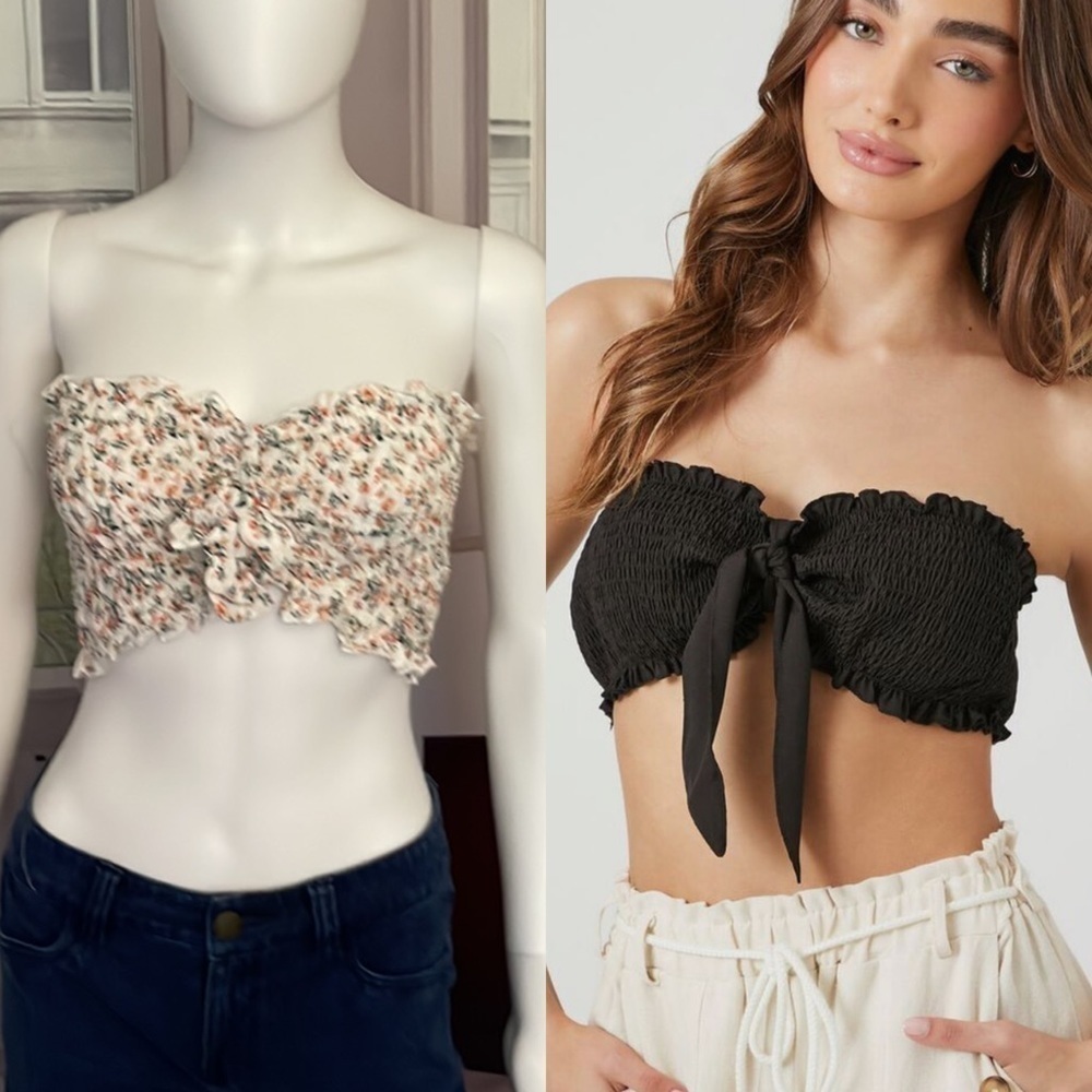Timing Tiny Floral Print Smocked Tie It Up  Bandeau Top . P325/A2398